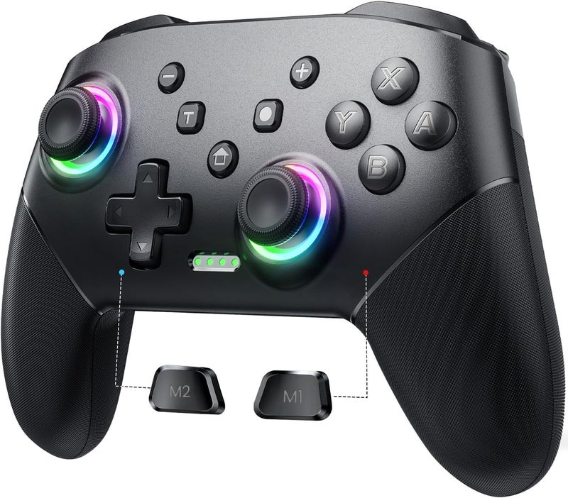 VOYEE Switch Controller Wireless, Pro Controllers Compatible with Switch/Lite/OLED/PC, One-Key Pairing Gamepad with 9-Color RGB LEDs 1000mAh Battery 6-Axis Motion Wake Up Function - Image 1